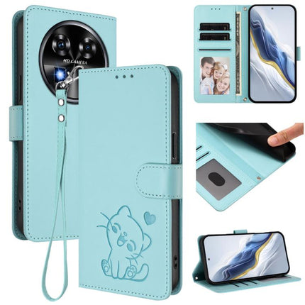 Embossed Heart Cat Leather Phone Case with Hand Strap, For Oukitel C50, For Oukitel C37