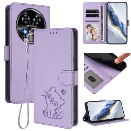 Embossed Heart Cat Leather Phone Case with Hand Strap, For Oukitel C50, For Oukitel C37