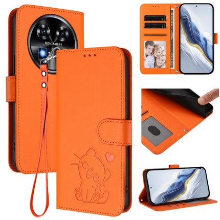Embossed Heart Cat Leather Phone Case with Hand Strap, For Oukitel C50, For Oukitel C37
