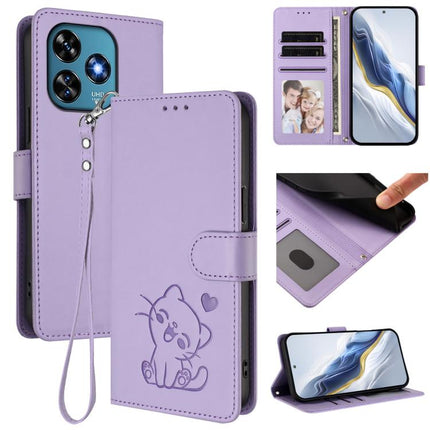 Embossed Heart Cat Leather Phone Case with Hand Strap, For Oukitel C51, For Oukitel C38