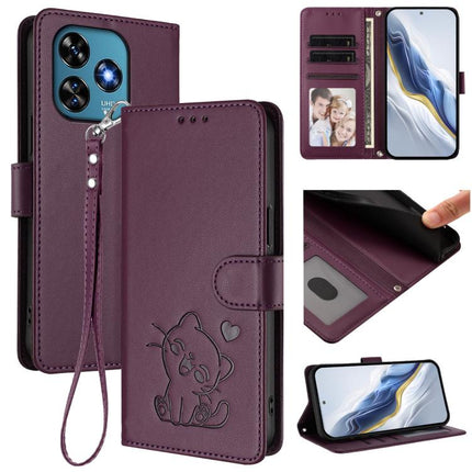Embossed Heart Cat Leather Phone Case with Hand Strap, For Oukitel C51, For Oukitel C38