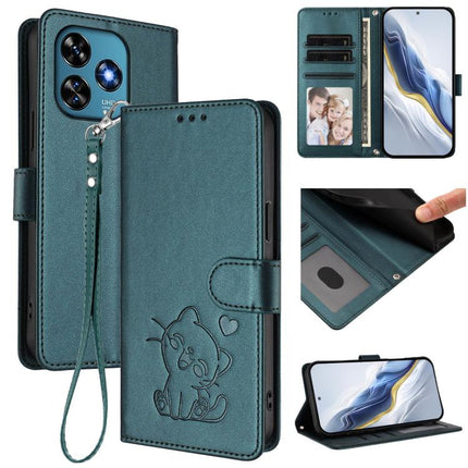 Embossed Heart Cat Leather Phone Case with Hand Strap, For Oukitel C51, For Oukitel C38