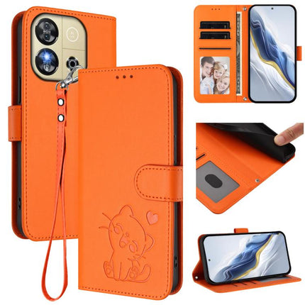 Embossed Heart Cat Leather Phone Case with Hand Strap, For Oukitel C57S / C57 Pro / Blu J12, For Oukitel C53