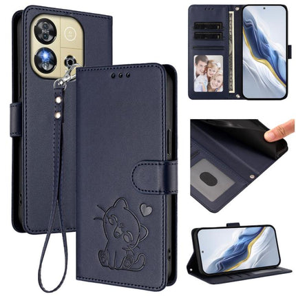 Embossed Heart Cat Leather Phone Case with Hand Strap, For Oukitel C57S / C57 Pro / Blu J12, For Oukitel C53
