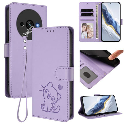 Embossed Heart Cat Leather Phone Case with Hand Strap, For Oukitel C59 / C59 Pro, For Oukitel C1 / C1 Pro