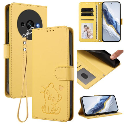 Embossed Heart Cat Leather Phone Case with Hand Strap, For Oukitel C59 / C59 Pro, For Oukitel C1 / C1 Pro