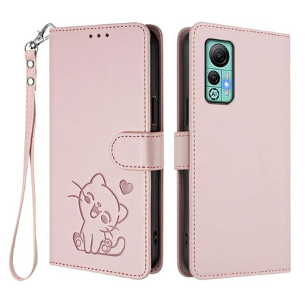 Embossed Heart Cat Leather Phone Case with Hand Strap, For Ulefone Note 14