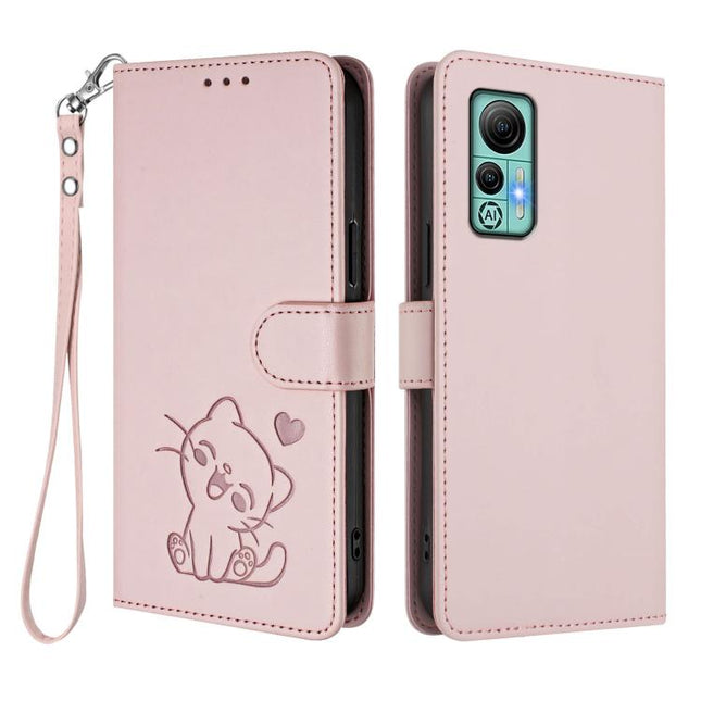 Embossed Heart Cat Leather Phone Case with Hand Strap, For Ulefone Note 14