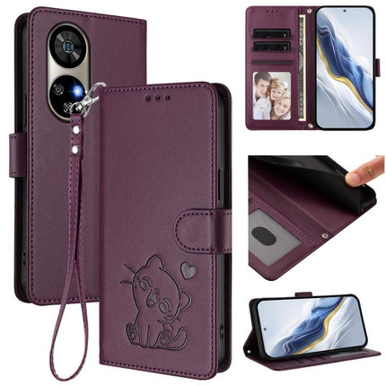 Embossed Heart Cat Leather Phone Case with Hand Strap, For Ulefone Note 17 Pro, For Ulefone Note 16 Pro