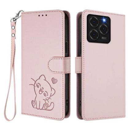 Embossed Heart Cat Leather Phone Case with Hand Strap, For Ulefone Note 20 Pro, For Ulefone Note 19