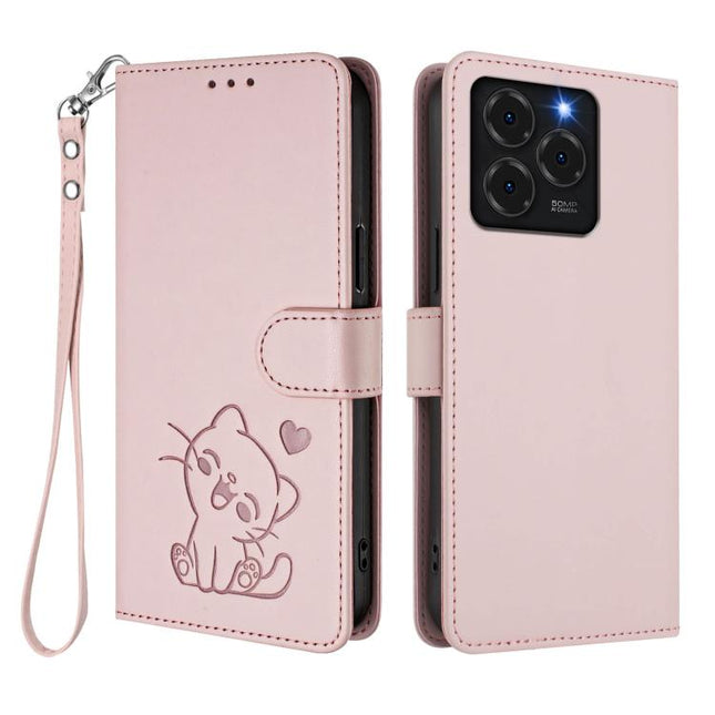 Embossed Heart Cat Leather Phone Case with Hand Strap, For Ulefone Note 20 Pro, For Ulefone Note 19