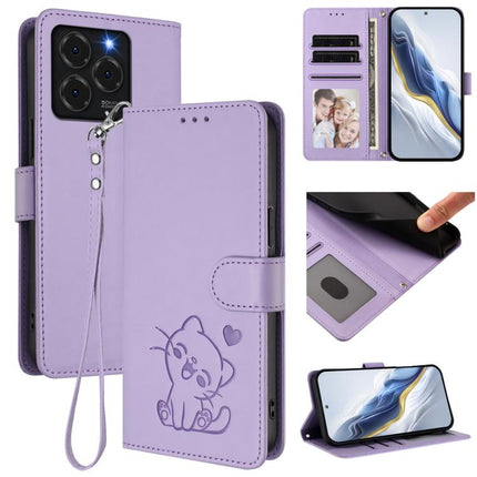 Embossed Heart Cat Leather Phone Case with Hand Strap, For Ulefone Note 20 Pro, For Ulefone Note 19