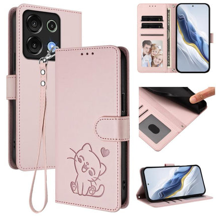 Embossed Heart Cat Leather Phone Case with Hand Strap, For Umidigi G9 5G / Note 9 5G, For Umidigi Bison X20