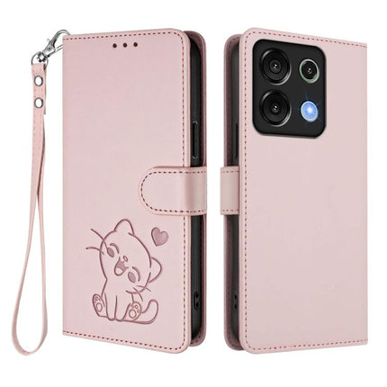 Embossed Heart Cat Leather Phone Case with Hand Strap, For Umidigi G9 5G / Note 9 5G, For Umidigi Bison X20
