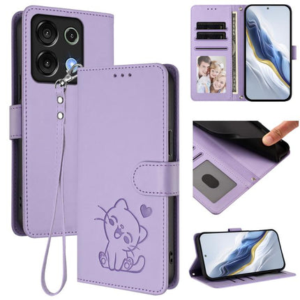 Embossed Heart Cat Leather Phone Case with Hand Strap, For Umidigi G9 5G / Note 9 5G, For Umidigi Bison X20