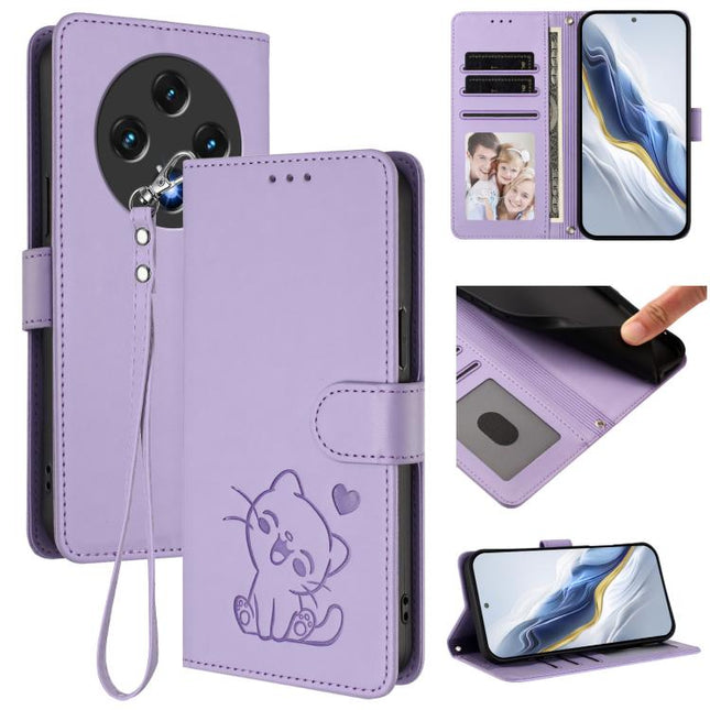 Embossed Heart Cat Leather Phone Case with Hand Strap, For Umidigi G100, For Umidigi Note 100