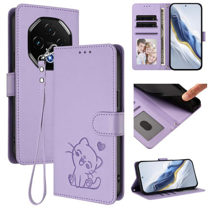 Embossed Heart Cat Leather Phone Case with Hand Strap, For Umidigi G100x, For Umidigi G100 Pro