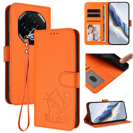 Embossed Heart Cat Leather Phone Case with Hand Strap, For Umidigi G100x, For Umidigi G100 Pro