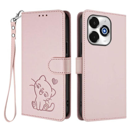 Embossed Heart Cat Leather Phone Case with Hand Strap, For Umidigi G100x, For Umidigi G100 Pro