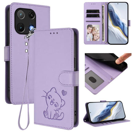 Embossed Heart Cat Leather Phone Case with Hand Strap, For Umidigi Note 90, For Umidigi A15 / A15C / A15T