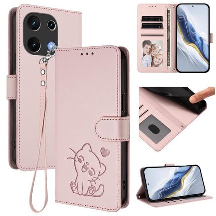 Embossed Heart Cat Leather Phone Case with Hand Strap, For Umidigi G100, For Umidigi Note 100