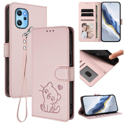Embossed Heart Cat Leather Phone Case with Hand Strap, For Umidigi Power 7 / 7S, For Umidigi Power 7 Max