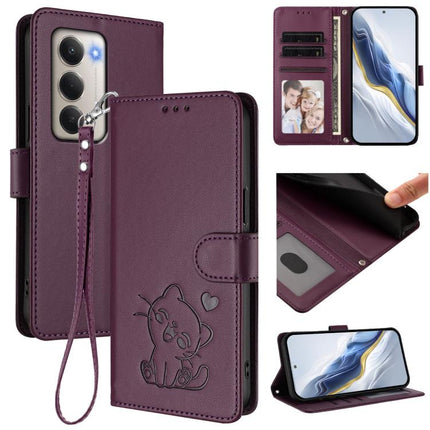 Embossed Heart Cat Leather Phone Case with Hand Strap, For Redmi 15 5G Global / 15 4G SEA 169.5mm, For Redmi 15 5G / 4G EU 171mm