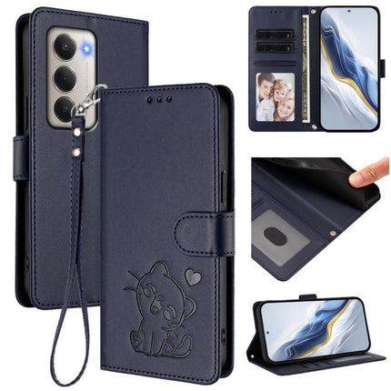 Embossed Heart Cat Leather Phone Case with Hand Strap, For Redmi 15 5G Global / 15 4G SEA 169.5mm, For Redmi 15 5G / 4G EU 171mm