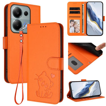 Embossed Heart Cat Leather Phone Case with Hand Strap, For Redmi A5 4G 173.3mm, For Redmi Note 14S 4G / 13 Pro 4G Global
