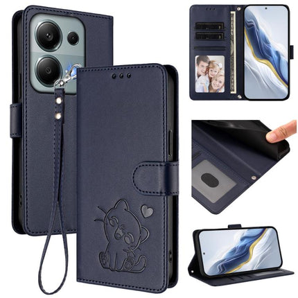 Embossed Heart Cat Leather Phone Case with Hand Strap, For Redmi A5 4G 173.3mm, For Redmi Note 14S 4G / 13 Pro 4G Global