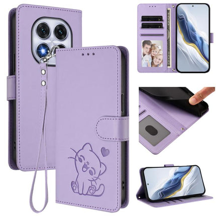 Embossed Heart Cat Leather Phone Case with Hand Strap, For Redmi Note 14 4G 164.84mm, For Redmi Note 14 Pro 5G India / Note 14 Pro+