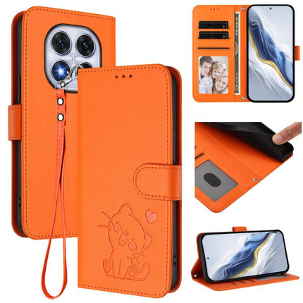 Embossed Heart Cat Leather Phone Case with Hand Strap, For Redmi Note 14 4G 164.84mm, For Redmi Note 14 Pro 5G India / Note 14 Pro+