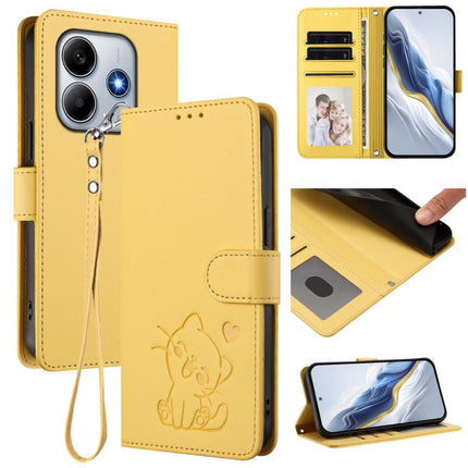 Embossed Heart Cat Leather Phone Case with Hand Strap, For Redmi Note 14 5G India / Xiaomi M7 Pro 5G, For Redmi Note 14 Pro 4G Global