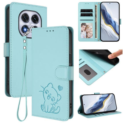 Embossed Heart Cat Leather Phone Case with Hand Strap, For Redmi Note 14 5G India / Xiaomi M7 Pro 5G, For Redmi Note 14 Pro 4G Global