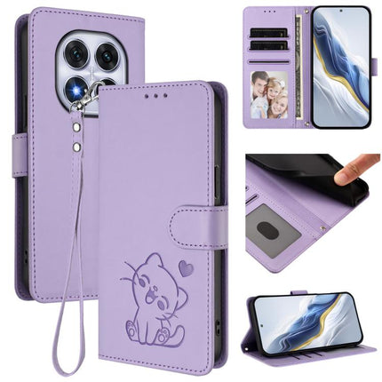 Embossed Heart Cat Leather Phone Case with Hand Strap, For Redmi Note 14 5G India / Xiaomi M7 Pro 5G, For Redmi Note 14 Pro 4G Global