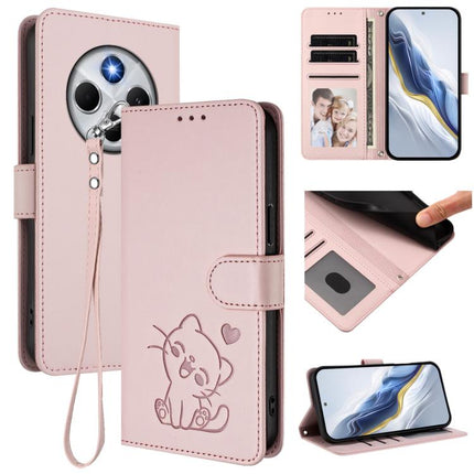 Embossed Heart Cat Leather Phone Case with Hand Strap, For Redmi Note 14 4G 163.25mm, For Redmi A4 5G / A3 Pro / 14C 4G / 14R
