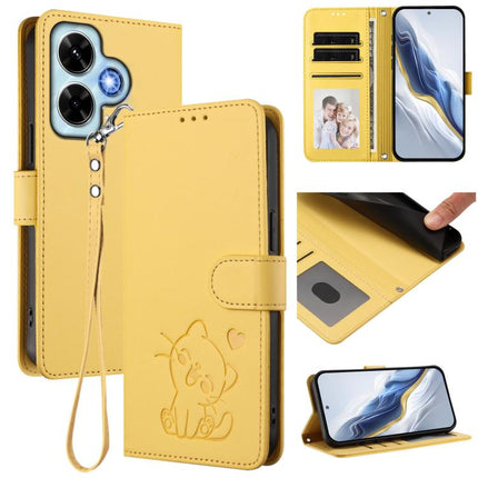 Embossed Heart Cat Leather Phone Case with Hand Strap, For Redmi 13C 4G / 5G / Xiaomi Poco C65, For Redmi Note 13 4G Global