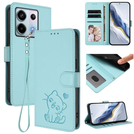 Embossed Heart Cat Leather Phone Case with Hand Strap, For Redmi Note 13 Pro 5G Global, For Redmi Note 13 5G Global