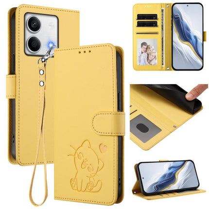 Embossed Heart Cat Leather Phone Case with Hand Strap, For Redmi Note 13 Pro 5G Global, For Redmi Note 13 5G Global