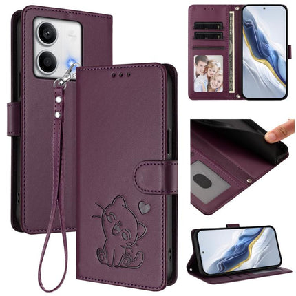 Embossed Heart Cat Leather Phone Case with Hand Strap, For Redmi Note 13 Pro 5G Global, For Redmi Note 13 5G Global