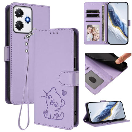 Embossed Heart Cat Leather Phone Case with Hand Strap, For Redmi Note 13 Pro+ 5G Global, For Redmi 12 4G / 5G / Note 12R