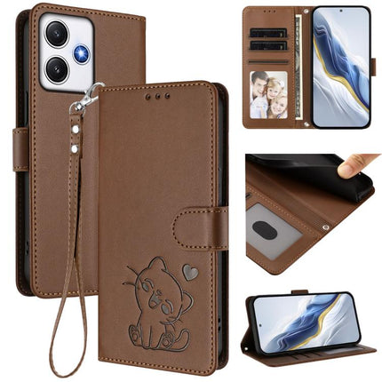 Embossed Heart Cat Leather Phone Case with Hand Strap, For Redmi Note 13 Pro+ 5G Global, For Redmi 12 4G / 5G / Note 12R