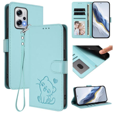 Embossed Heart Cat Leather Phone Case with Hand Strap, For Redmi K50i / Note 12T Pro, For Redmi Note 12 Turbo 5G / Xiaomi Poco F5