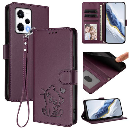 Embossed Heart Cat Leather Phone Case with Hand Strap, For Redmi 11A / Xiaomi Poco C55, For Redmi Note 12 Pro+ 5G India