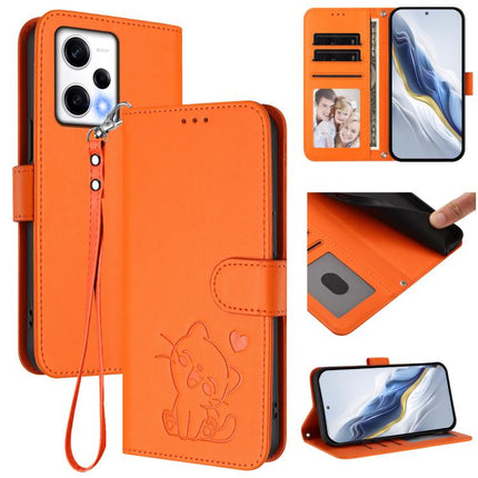 Embossed Heart Cat Leather Phone Case with Hand Strap, For Redmi Note 12 Pro Speed / Note 12 Pro 5G, For Redmi Note 12 5G India / Xiaomi Poco X5