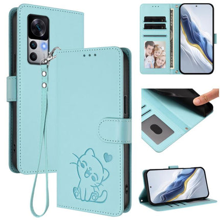 Embossed Heart Cat Leather Phone Case with Hand Strap, For Redmi 10 5G / 10 Prime+ 5G India, For Redmi K50 Ultra / Xiaomi 12T / 12T Pro