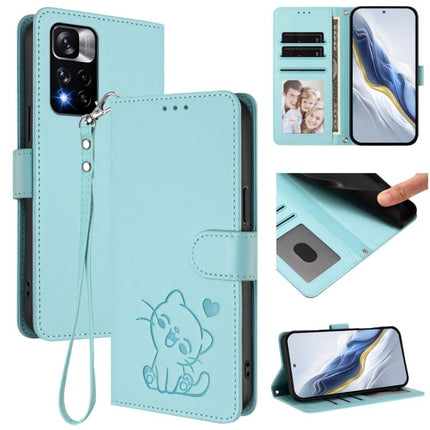Embossed Heart Cat Leather Phone Case with Hand Strap, For Redmi Note 11 Pro+ 5G EU, For Redmi 10 2022 India / 10C
