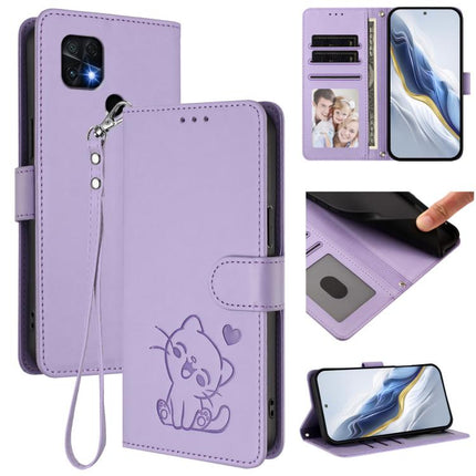 Embossed Heart Cat Leather Phone Case with Hand Strap, For Redmi Note 11 Pro+ 5G EU, For Redmi 10 2022 India / 10C