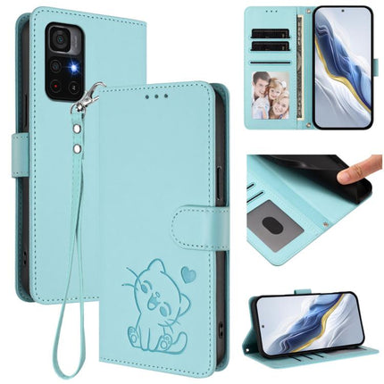 Embossed Heart Cat Leather Phone Case with Hand Strap, For Redmi Note 11S 5G / Xiaomi Poco M4 Pro 5G, For Redmi 10A / 9C