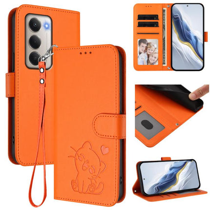 Embossed Heart Cat Leather Phone Case with Hand Strap, For Redmi 15 5G Global / 15 4G SEA 169.5mm, For Redmi 15 5G / 4G EU 171mm